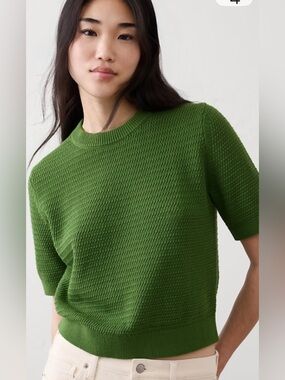 NWT Banana Republic Texture Stitched Crop Sweater-Cactus Grove Green-M